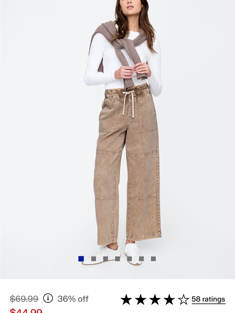GAP Wide-Leg Drawstring Jeans in Taupe